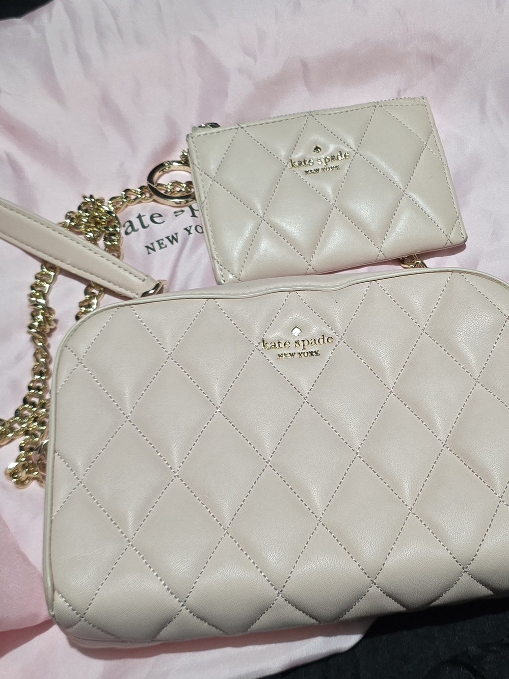 Kate Spade Quilted Cream Crossbody Bag with Card Wallet